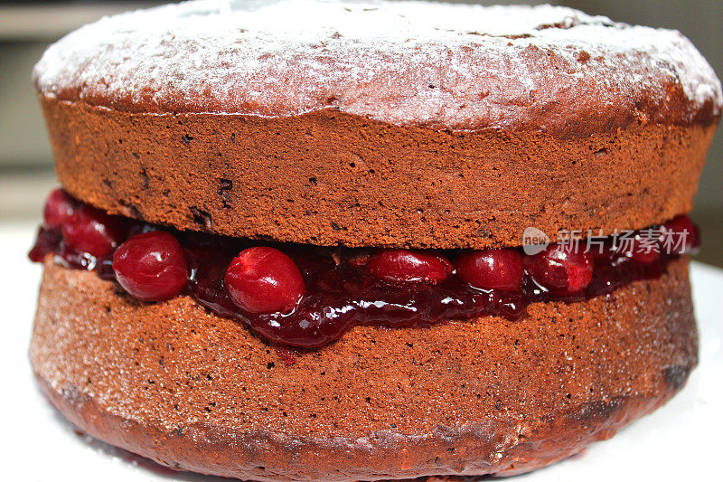 自制巧克力蛋糕/黑森林蛋糕，樱桃，樱桃果酱，糖霜